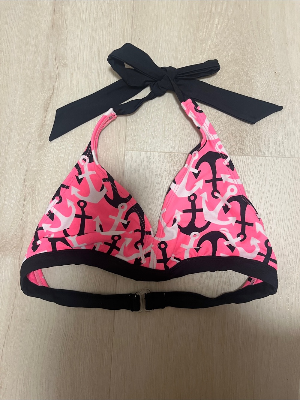 Y2K Pink and black Anchor Halter Bikini Top with Black Trim XS